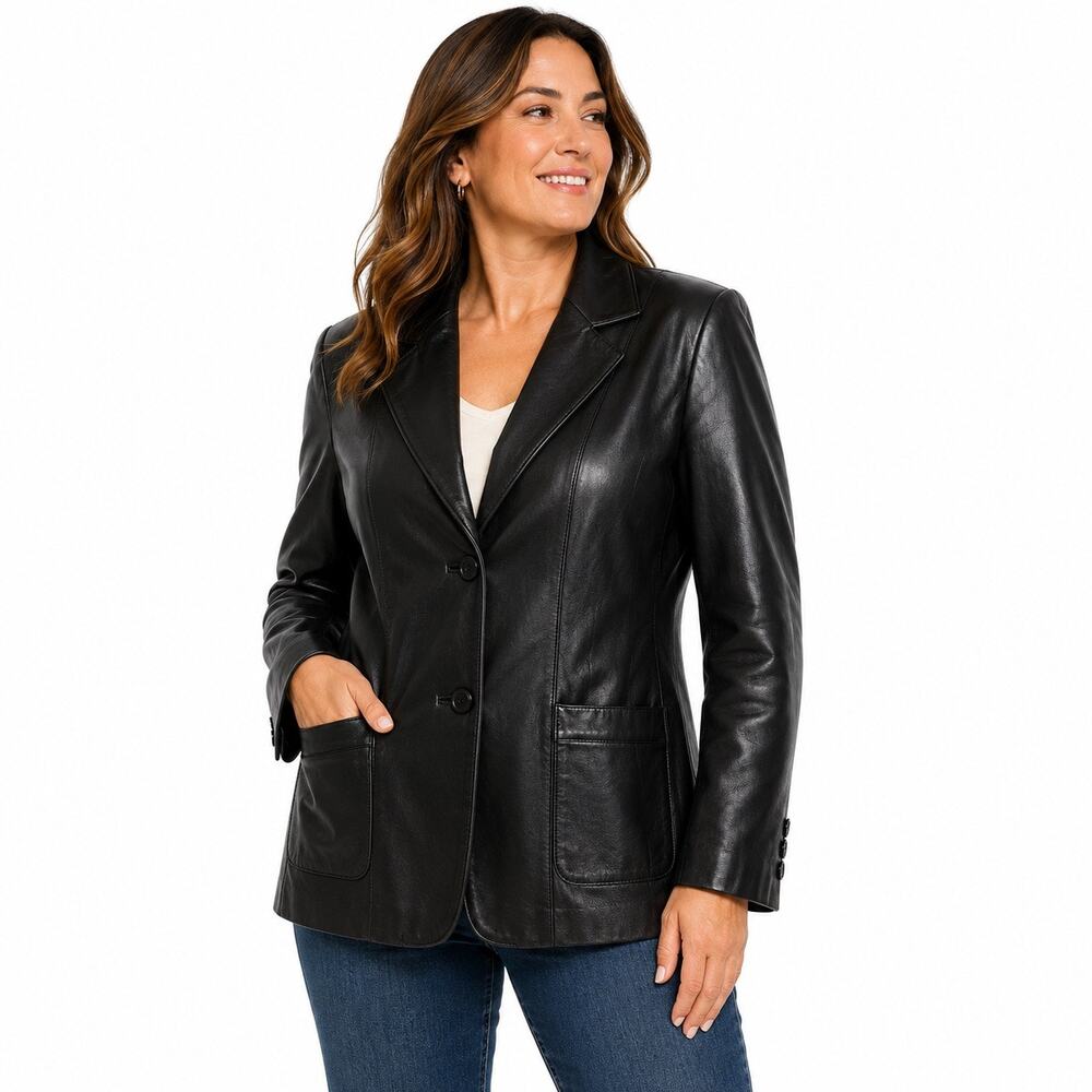 Adler Collection Genuine Lambskin Leather Blazer Jacket Women’s Large Black